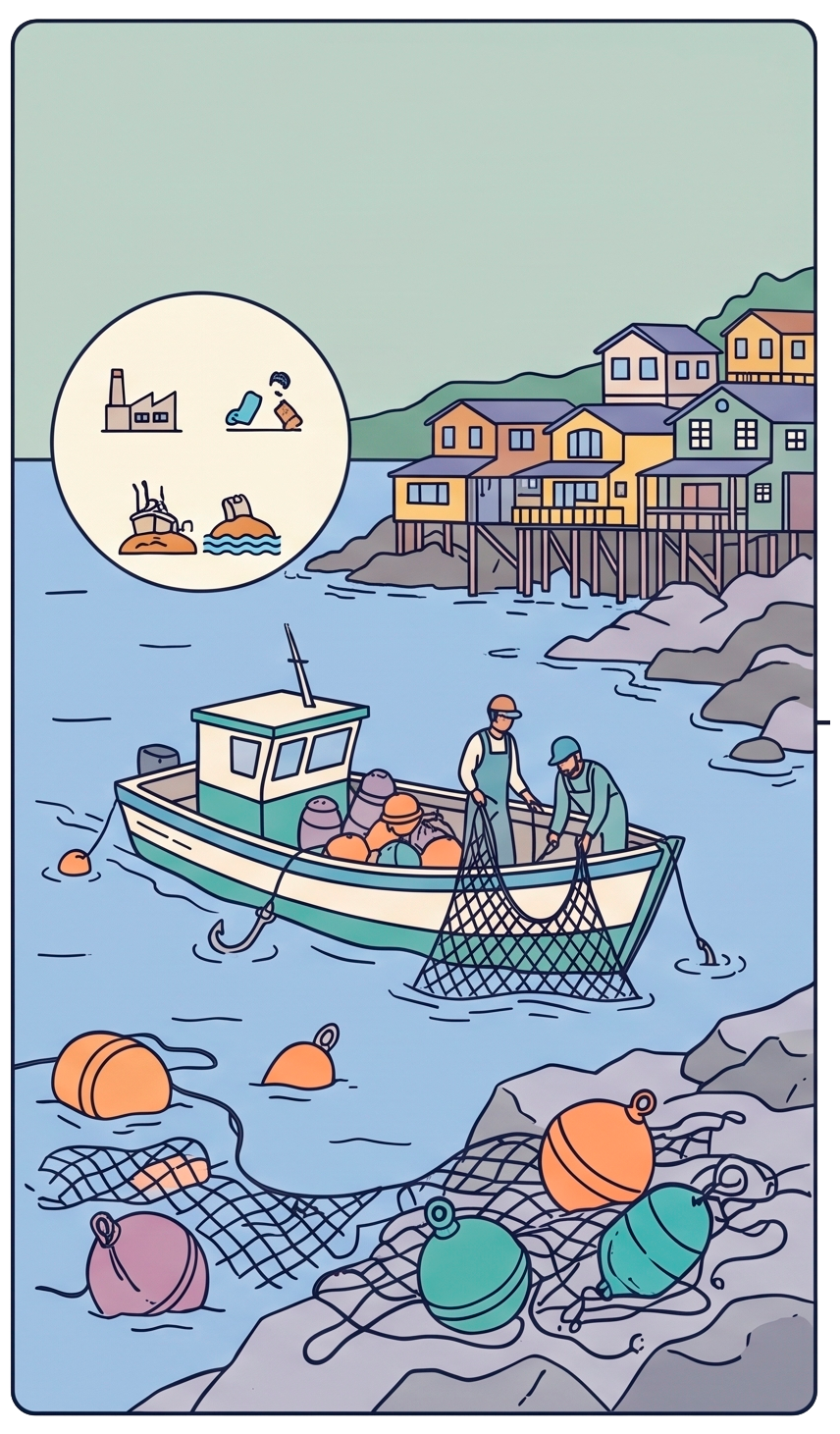 Ilustración del rescate de plástico en la costa