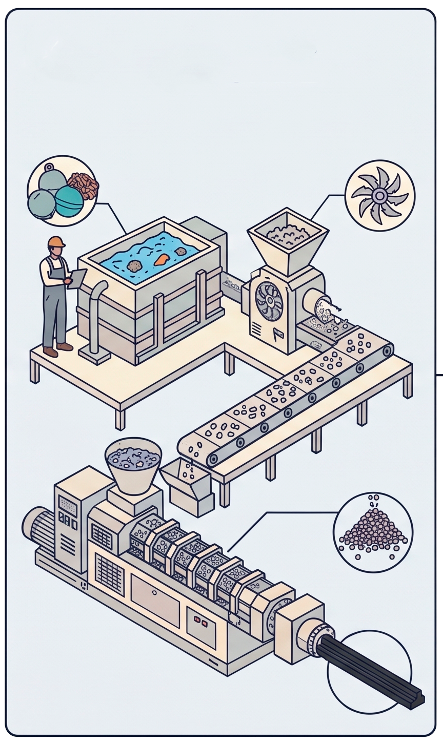 Ilustración del proceso de transformación del plástico